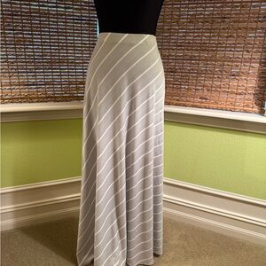 Elegant White Grey Striped Maxi Skirt